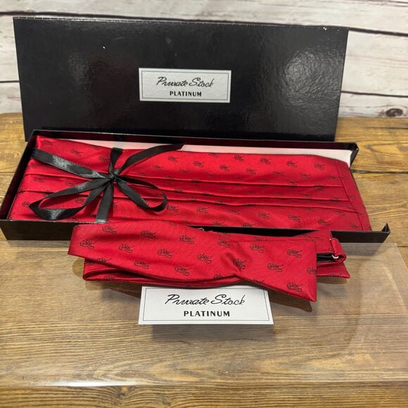 Mens Cajun Crayfish Crawdads Red Black Silk Bow Tie Cummerbund Formal Tuxedo Set - Picture 3 of 8